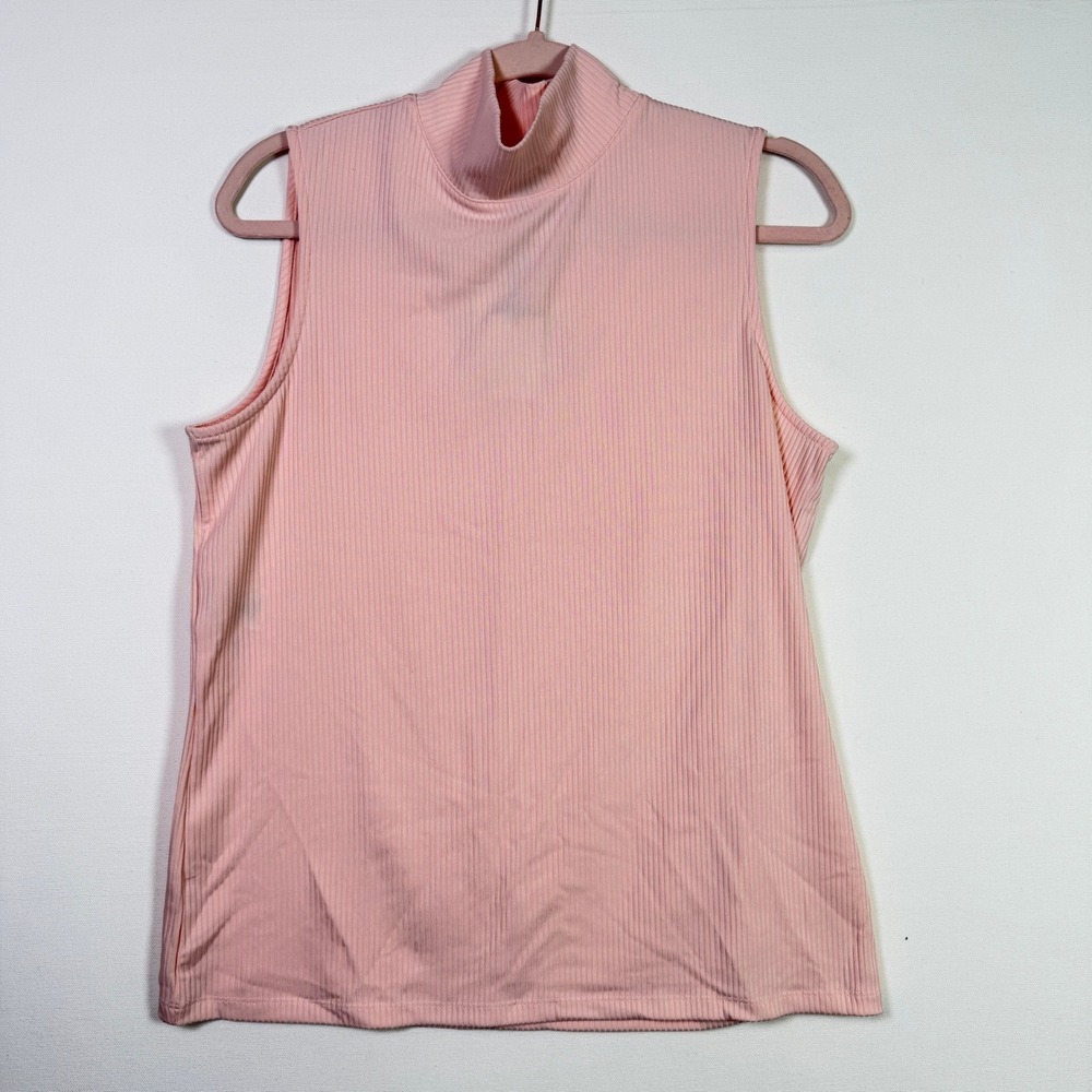 ANNE KLEIN Pink Ribbed Mock Neck Sleeveless Shell Top Size L